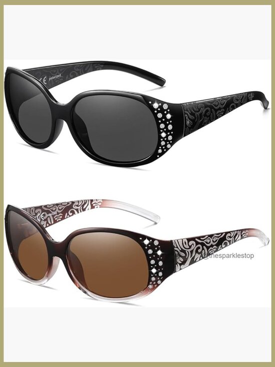 Polarized Wrap Around Sunglasses with Rhinestones UV400 Protection main image 5